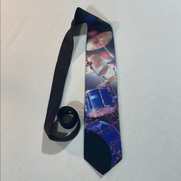 Ralph Marlin Silk Black and Blue Artistic Drum Set Tie Music Cymbals Base - Picture 7 of 8